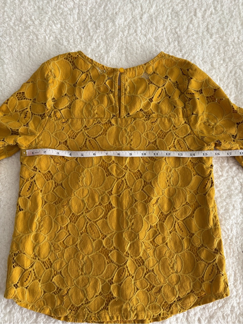 Monteau Los Angeles Mustard Yellow Crochet Lace Top Ruffle Sleeve Women’s Small - Picture 5 of 6